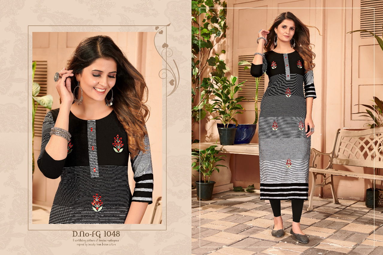 Fg Sunshine 1 Weaving Ethnic Wear Fancy Hand Work Embroidery Kurti Collection